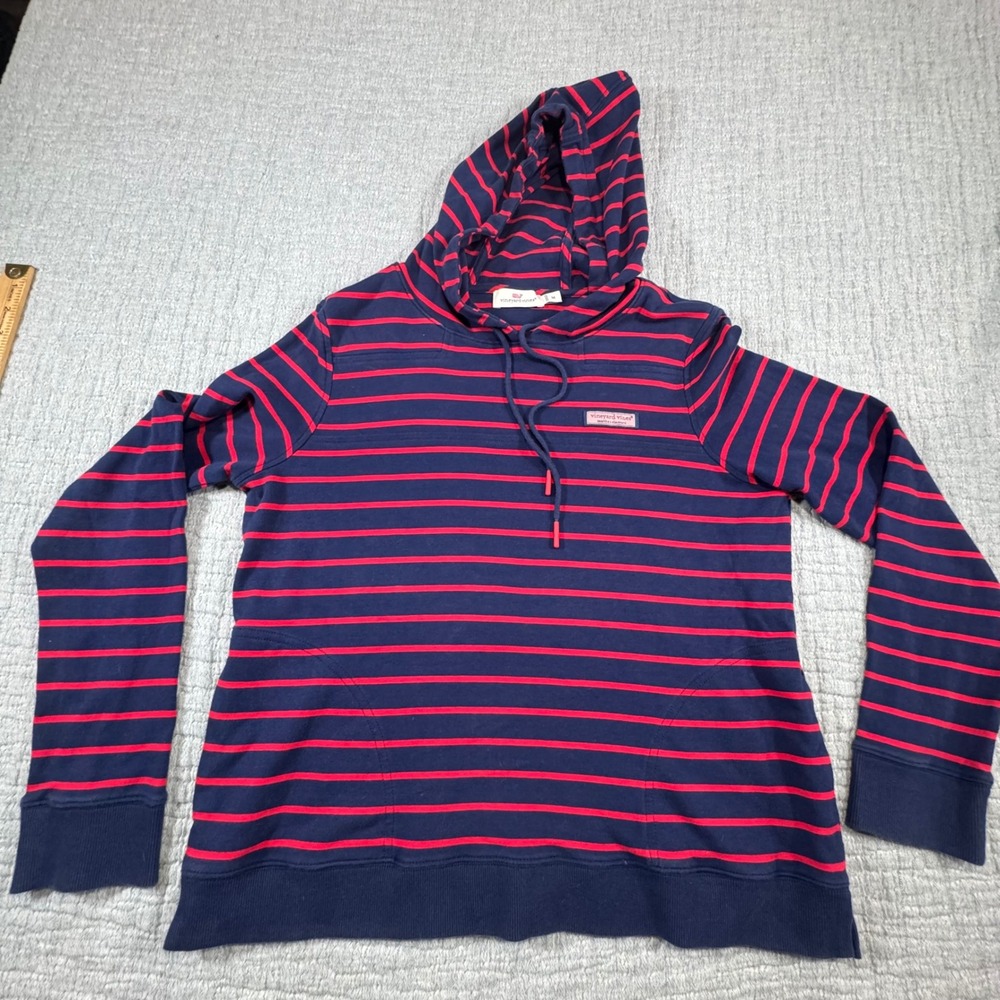 EUC Vineyard Vines Striped Hoodie Women's Medium Shep‎ Shirt Red Navi Pullover - Picture 2 of 9